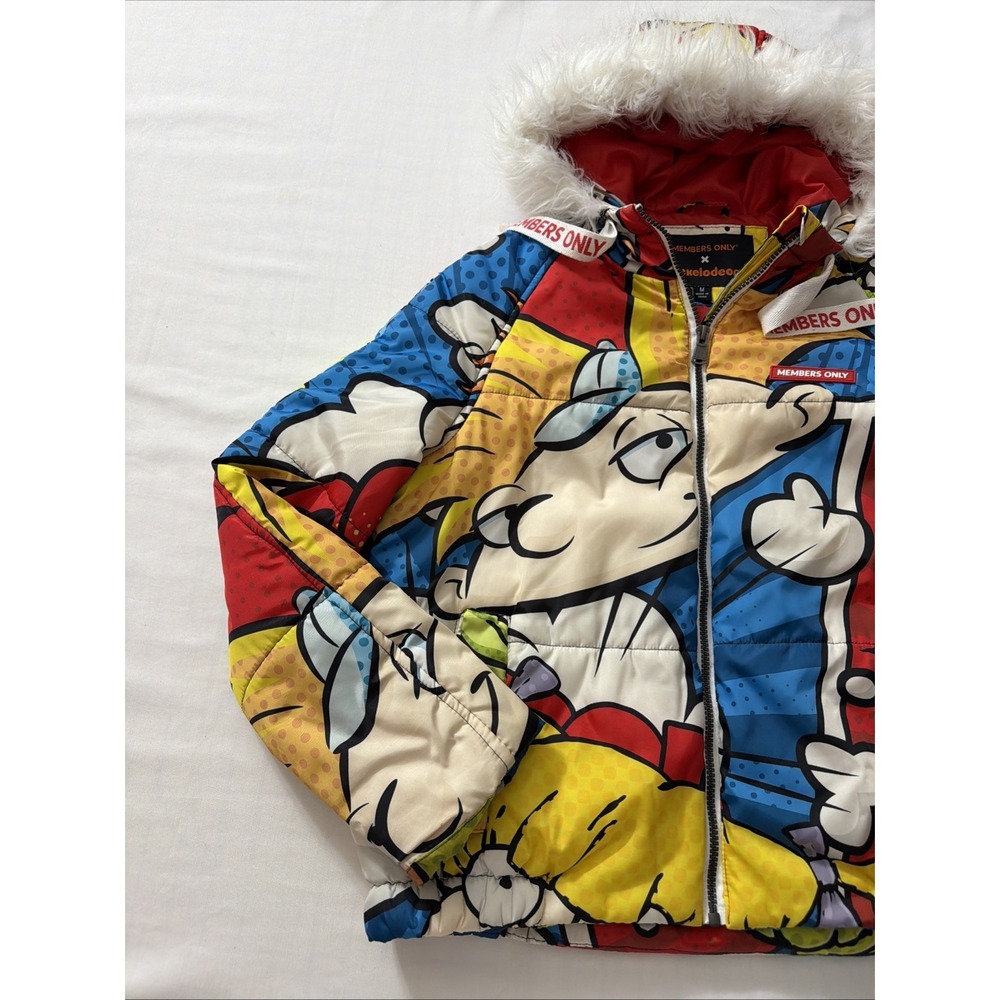 Members Only X Nickelodeon Rugrats SpongeBob Puffer Jacket Fur Hood Medium Used - Picture 2 of 16